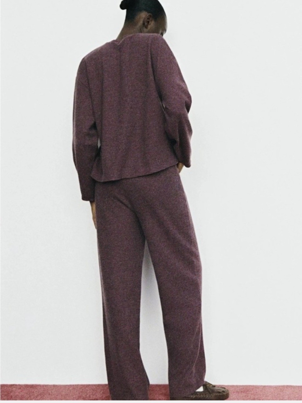 Zara Wide-Leg Knit Pants in Plum